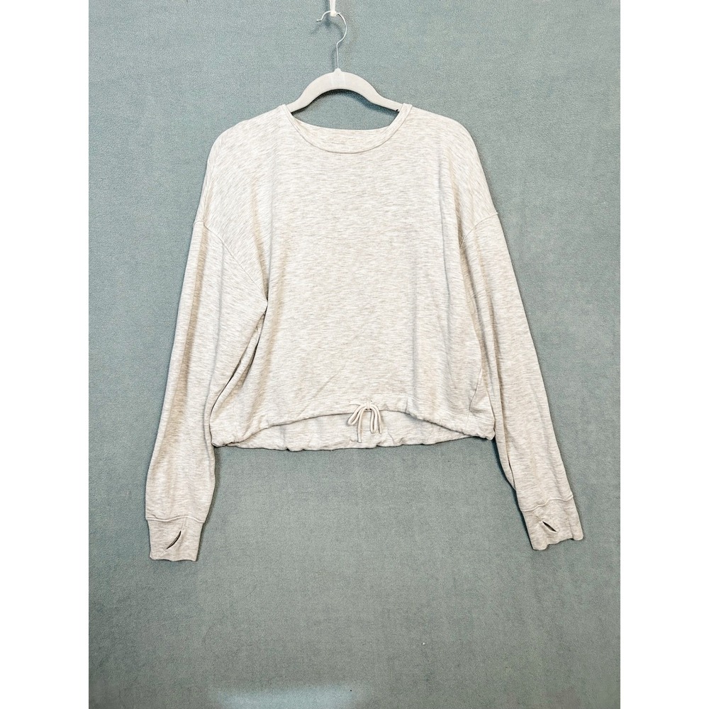 All in Motion Womens Light Gray Heather Cropped Drawstring Sweatshirt Small